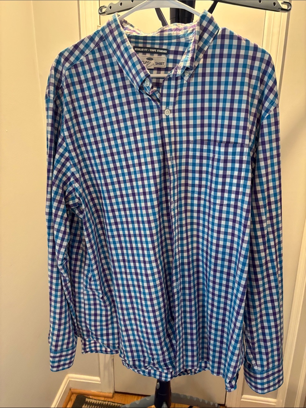Old Navy Blue and Teal Plaid Button-Down Shirt